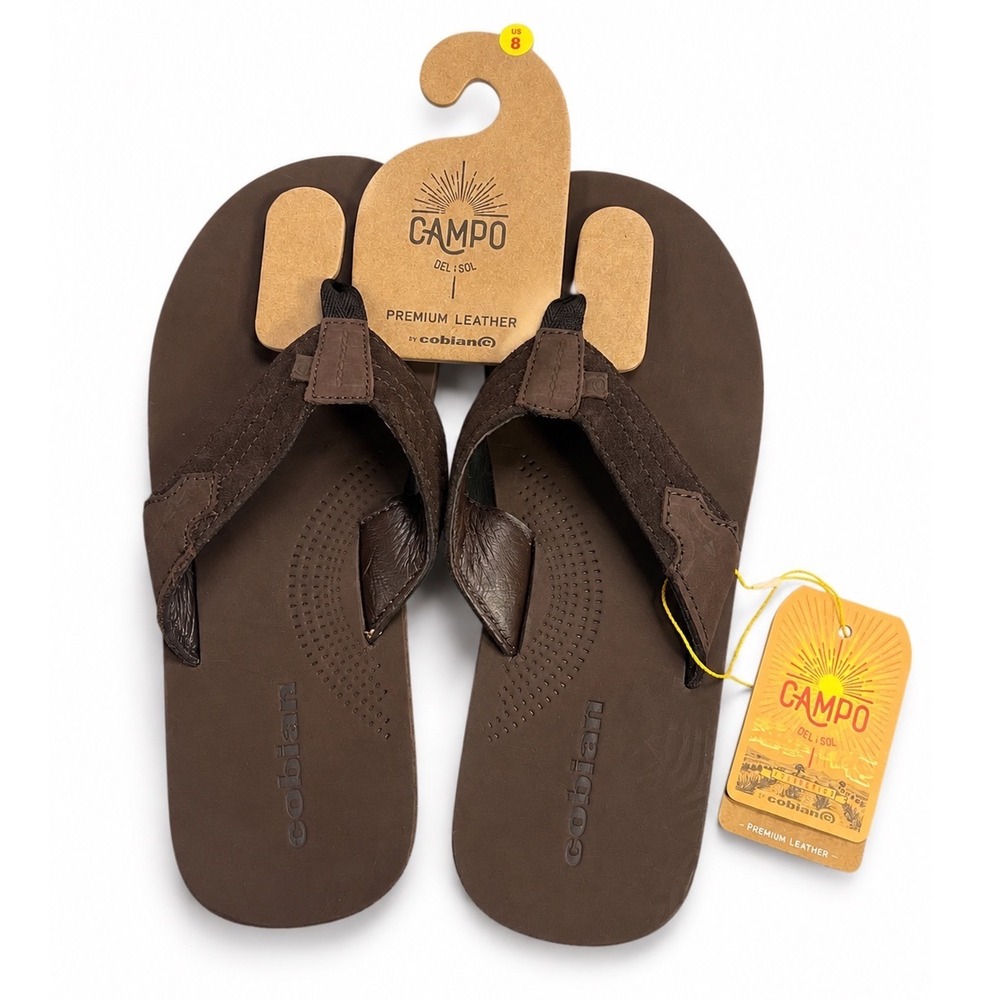 NEW Cobian Campo Lazo Brown Premium Leather Flip Flops Mens Sandals Size 8 $65